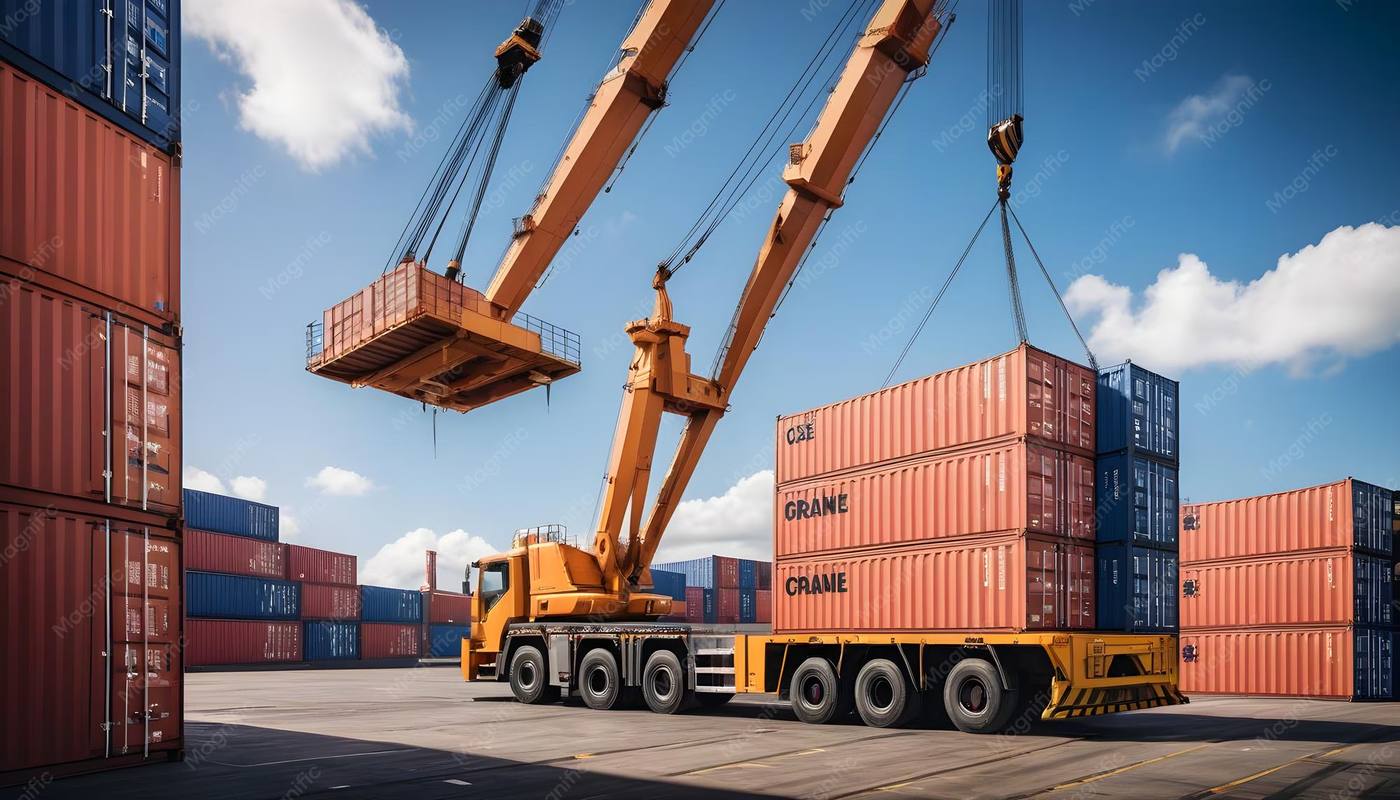 Container crane operations at port facility