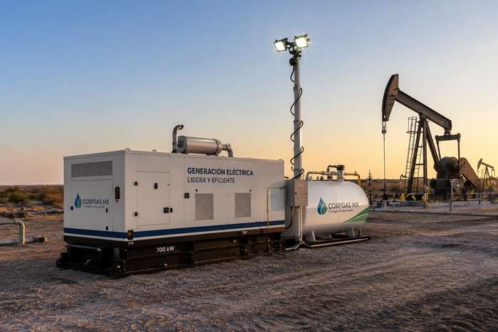 Mobile power generator at oil field with pump jack