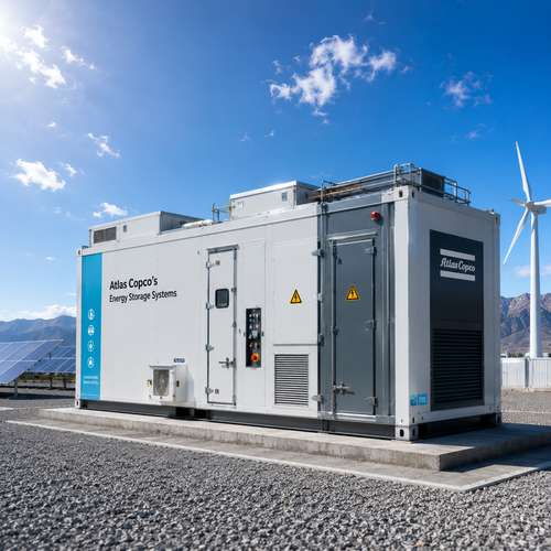 Battery energy storage system with solar panels and wind turbines