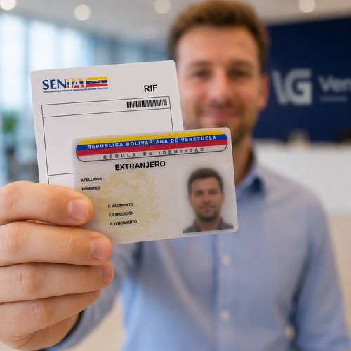 Expatriate holding Venezuelan ID card and RIF tax document
